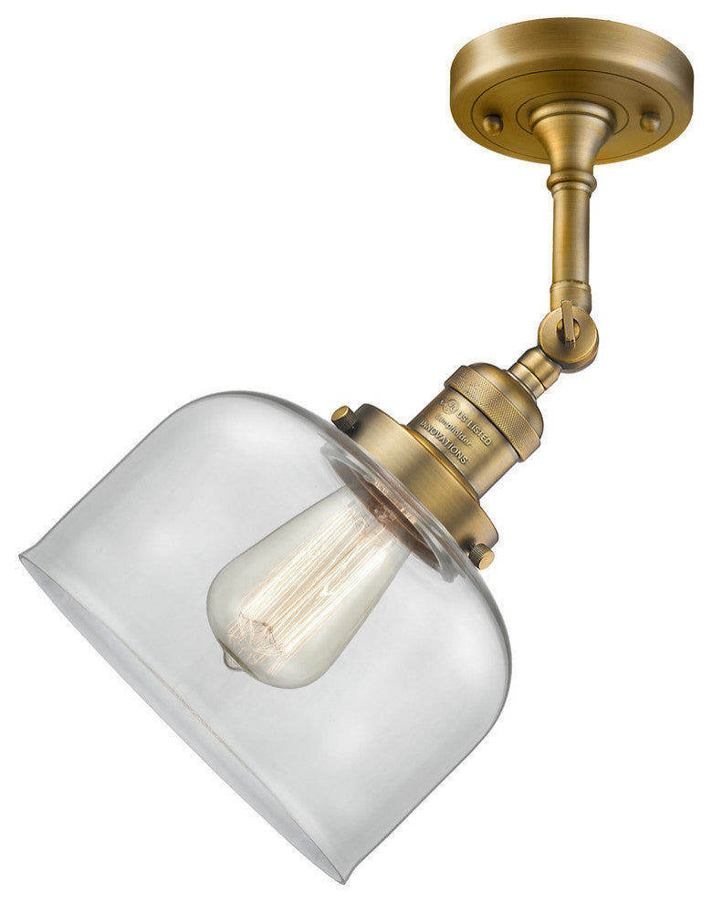 Large Bell LED Semi-Flush Mount, Brushed Brass, Glass: Clear