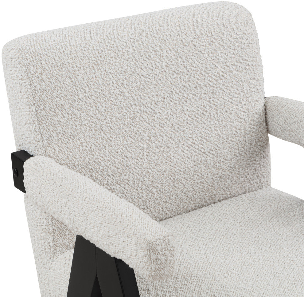 Woodloch Boucle Fabric Upholstered Accent Chair, Cream, Black Finish