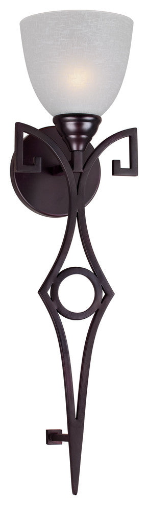 1 Light Wall Bracket, Antique Bronze, White Linen Glass