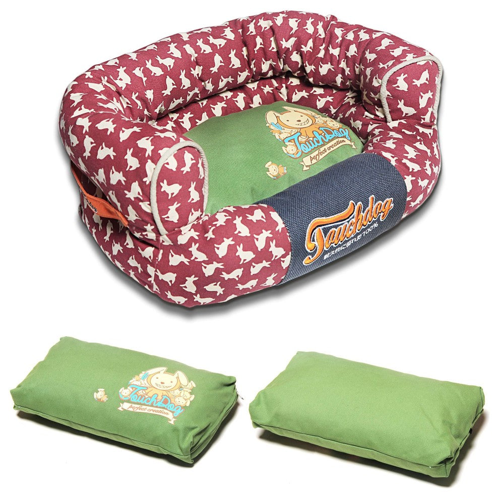Touchdog Lazy-Bones Rabbit-Spotted Premium Easy Wash Couch Dog Bed