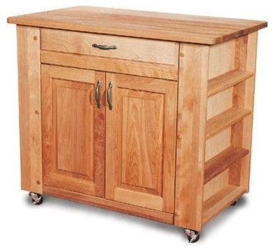 Catskill Craftsmen Deep Storage Medium Butcher Block Kitchen Cart in Natural