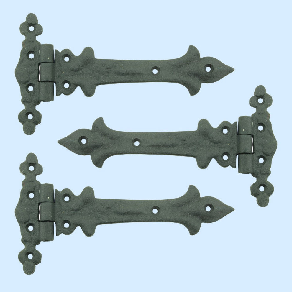 Black Wrought Iron Door Strap Hinge 7" L Spear Tip Rust Resistant Pack of 3
