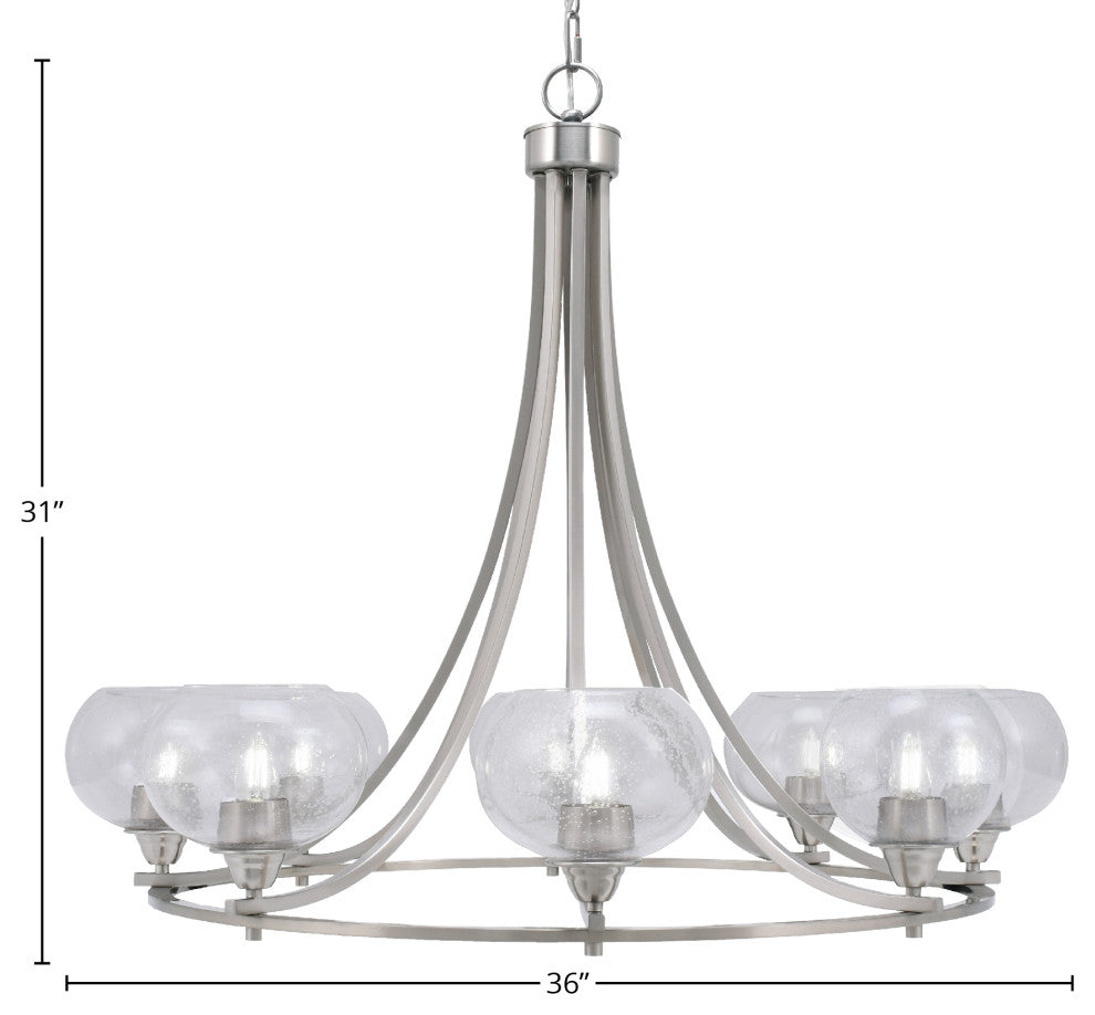 Paramount 8-Light Chandelier, Brushed Nickel, 7" Clear Bubble Glass