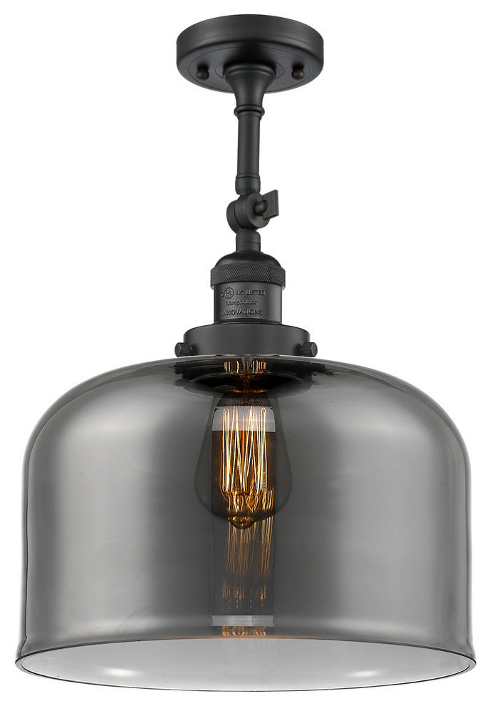 X-Large Bell 1-Light Semi-Flush Mount, Matte Black, Plated Smoke