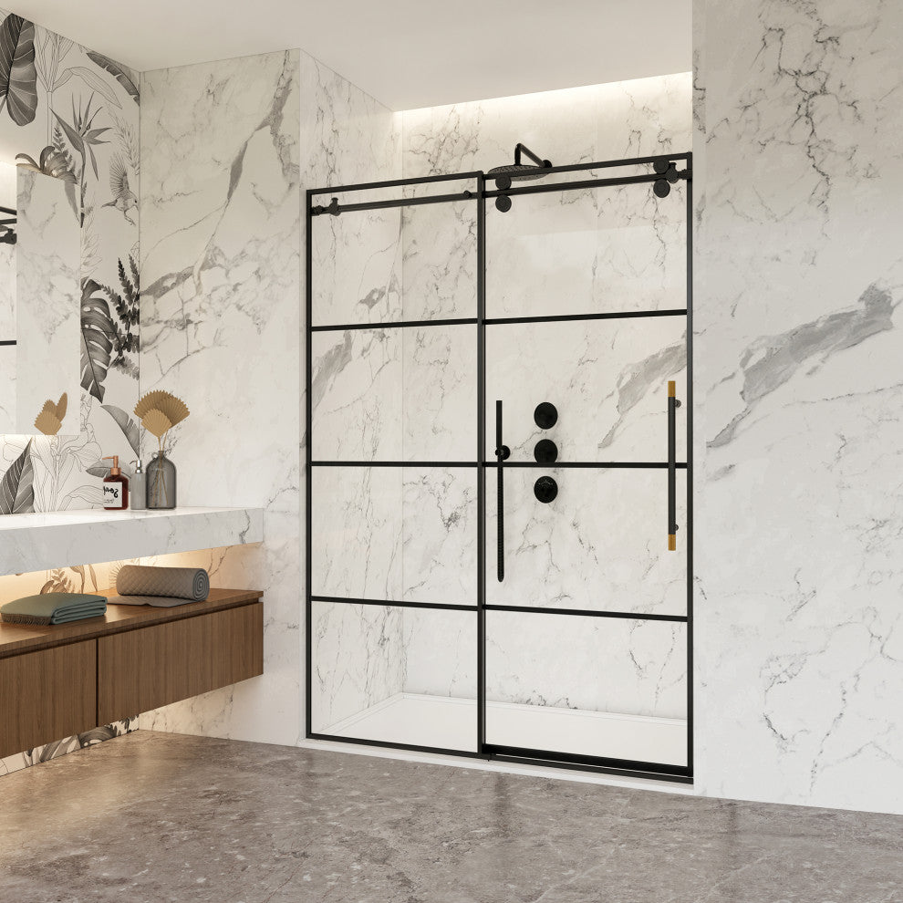 Losar Single Sliding Framed Shower Door, Matte Black, 48" W X 78"h