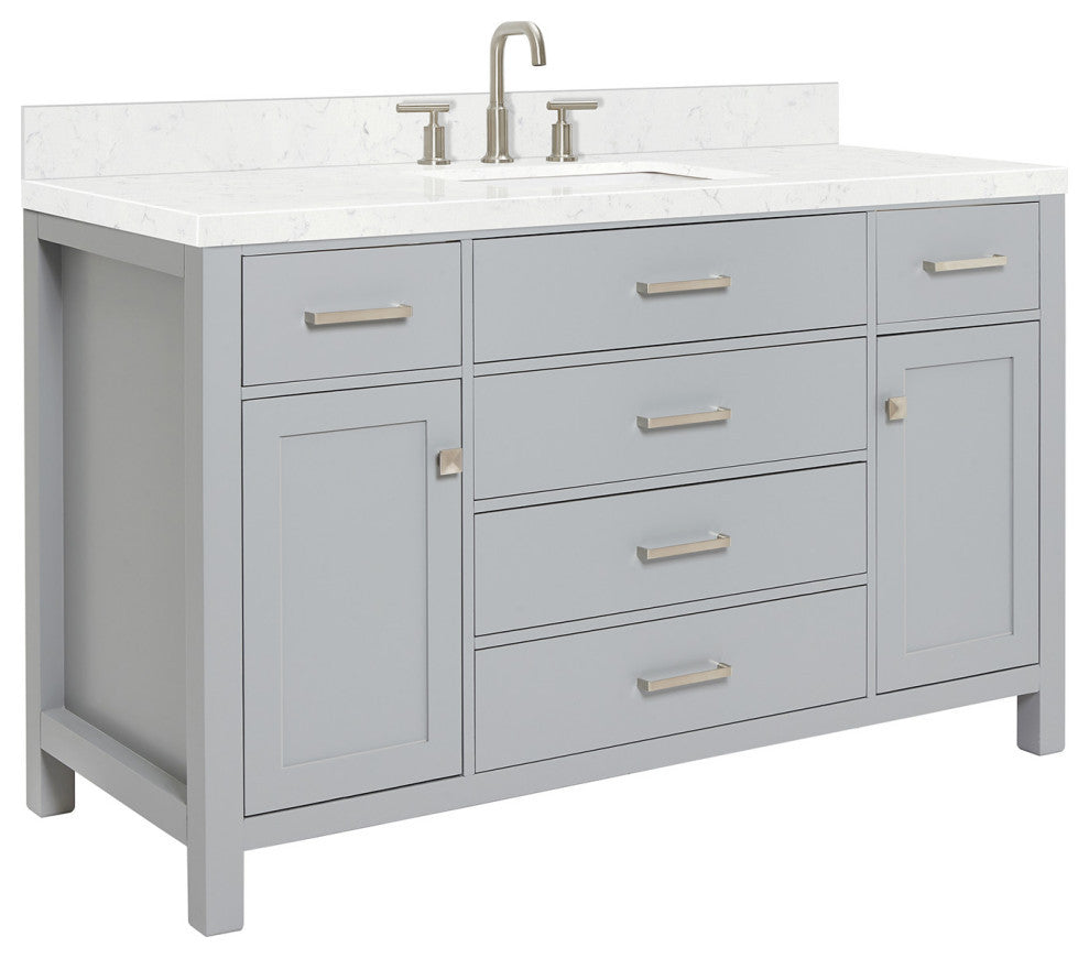 Ariel Bristol 54" Single Rectangle Sink Bathroom Vanity, Carrara Quartz