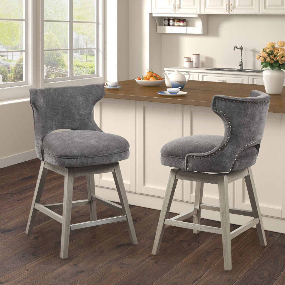 Madison Park Emmett Bar Stools Swivel Height Upholstered Counter Stool, Charcoal