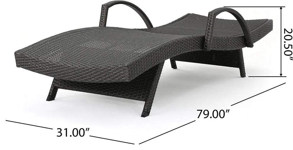 2 Pack Outdoor Wicker Chaise Lounges with Metal Frame and Armrests
