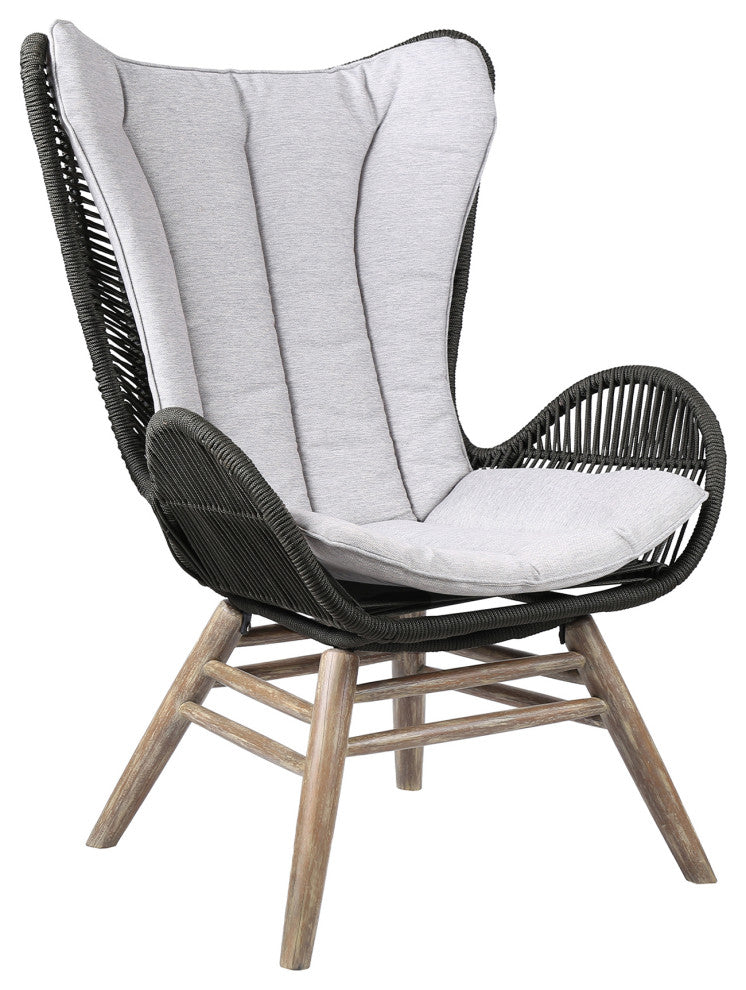 Benzara BM245723 Indoor Outdoor Lounge Chair Intricate Rope Woven Wingback, Gray