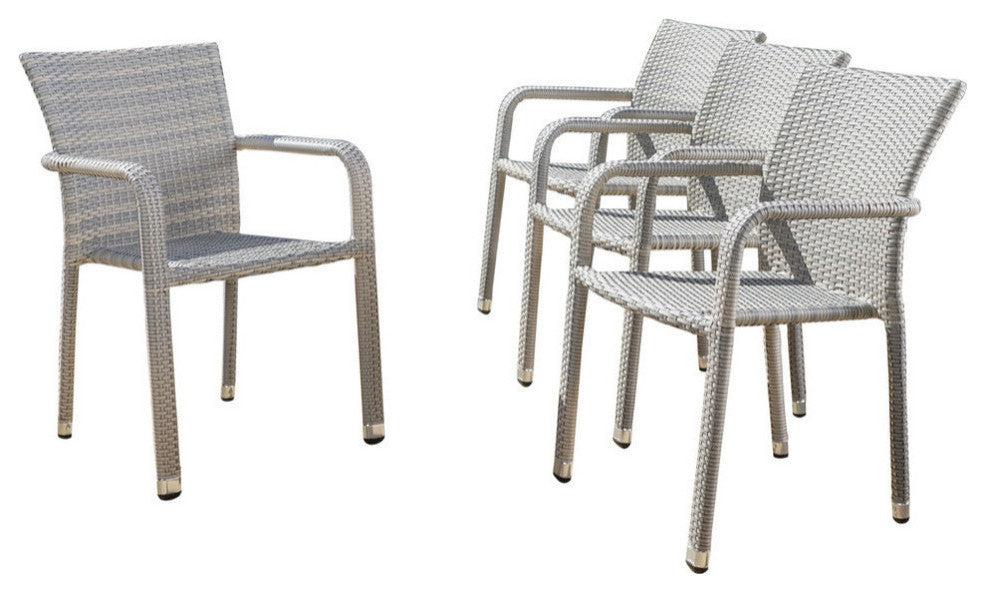 GDF Studio Dorside Outdoor Wicker Armed Chairs With an Aluminum Frame, Set of 4, Chateau Gray