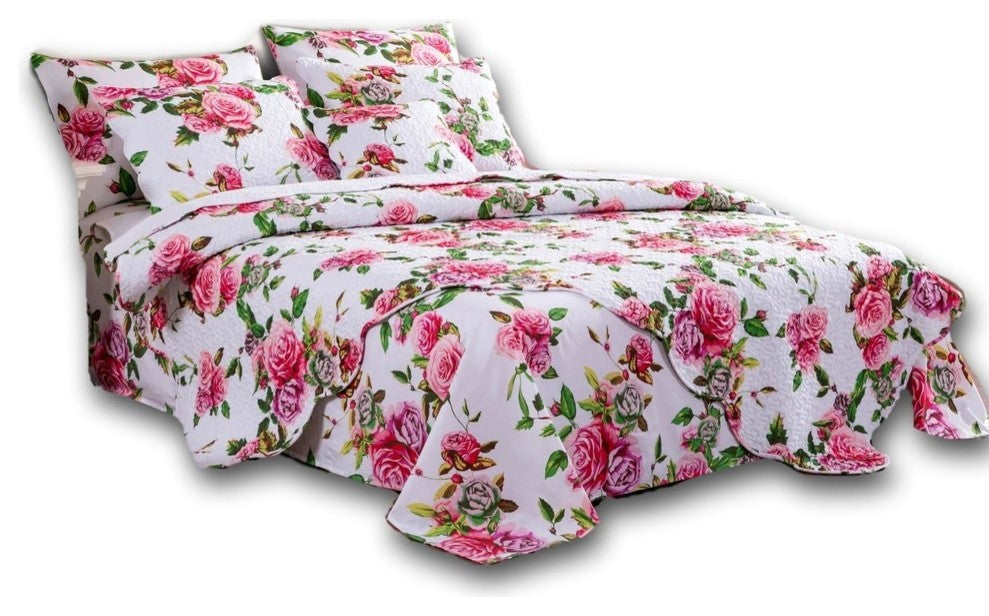 DaDa Bedding Romantic Roses Flat Sheet Only - Lovely Spring Pink Floral Garden