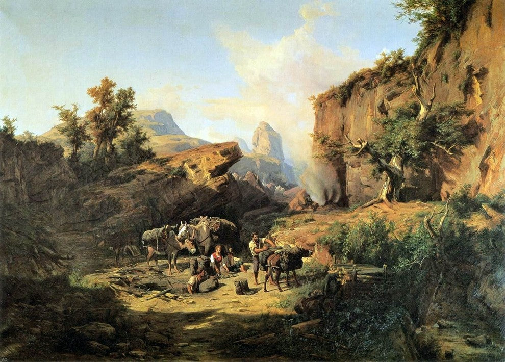 Andres Marko Landscape With Charcoal Burners, Gallery Wrapped Canvas, 18"x27"
