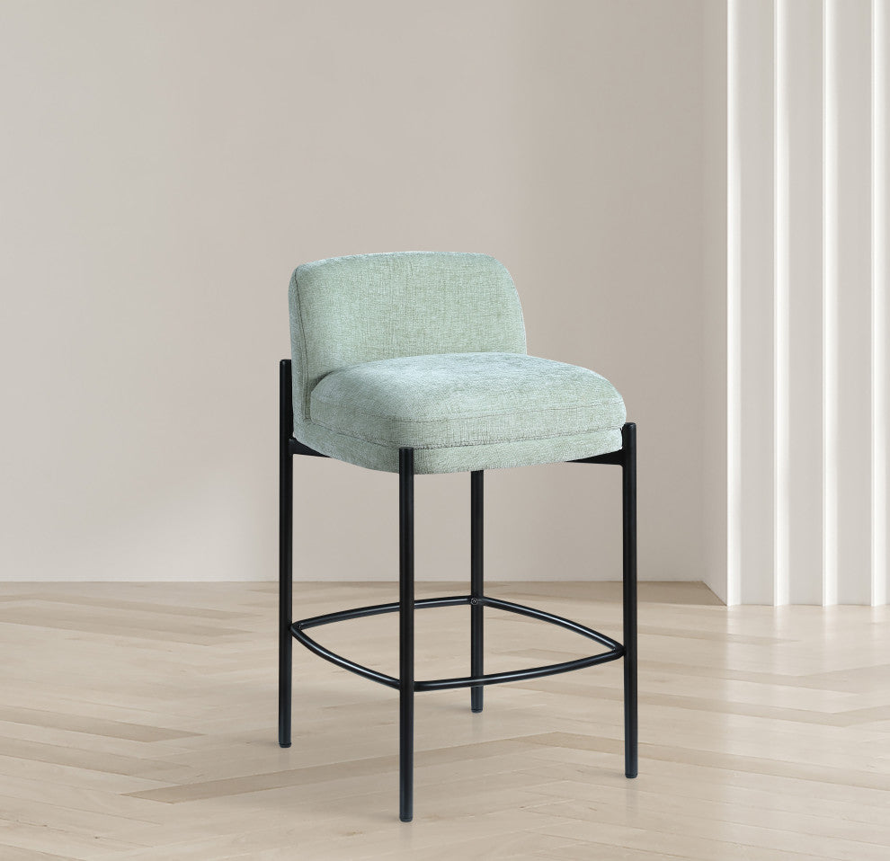 Burton Chenille Fabric Upholstered Stool (Set of 2), Mint