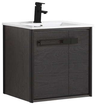 Oakville Wall Mount Bathroom Vanity, Black Coal Oak, 24", Black Hardware