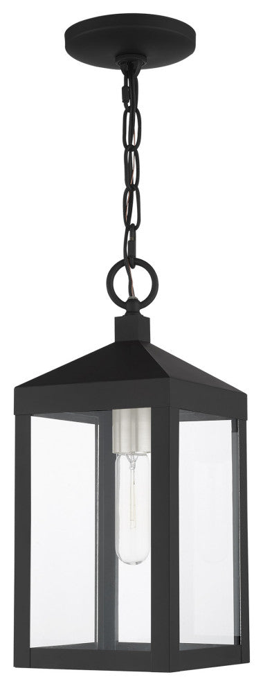 Livex Nyack 1 Light Black/Brushed Nickel Cluster Small Outdoor Pendant Lantern