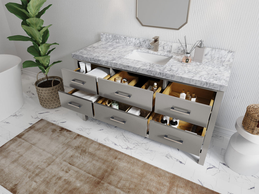 Parker 60 Single Sink Bathroom Vanity in Elephant Skin Gray  1.5" White Quartz