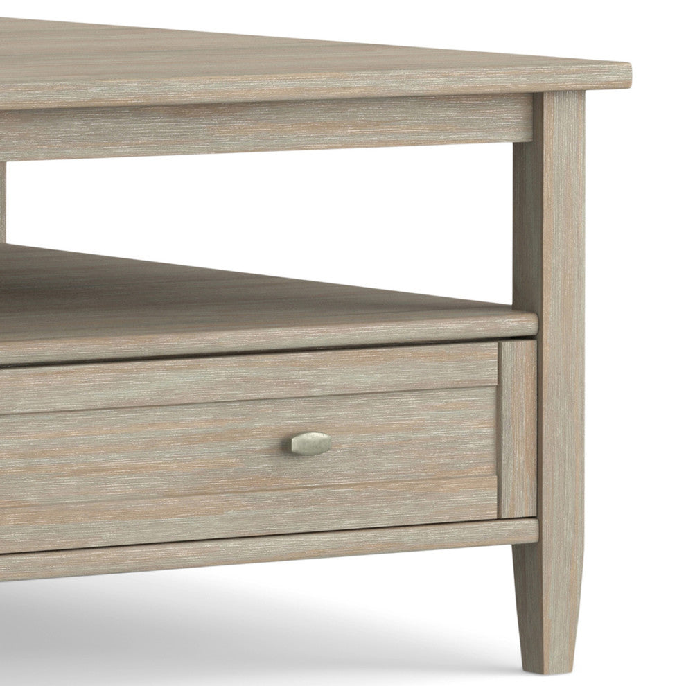 Warm Shaker Solid Wood 36 Inch Wide Square Coffee Table In Distressed Grey