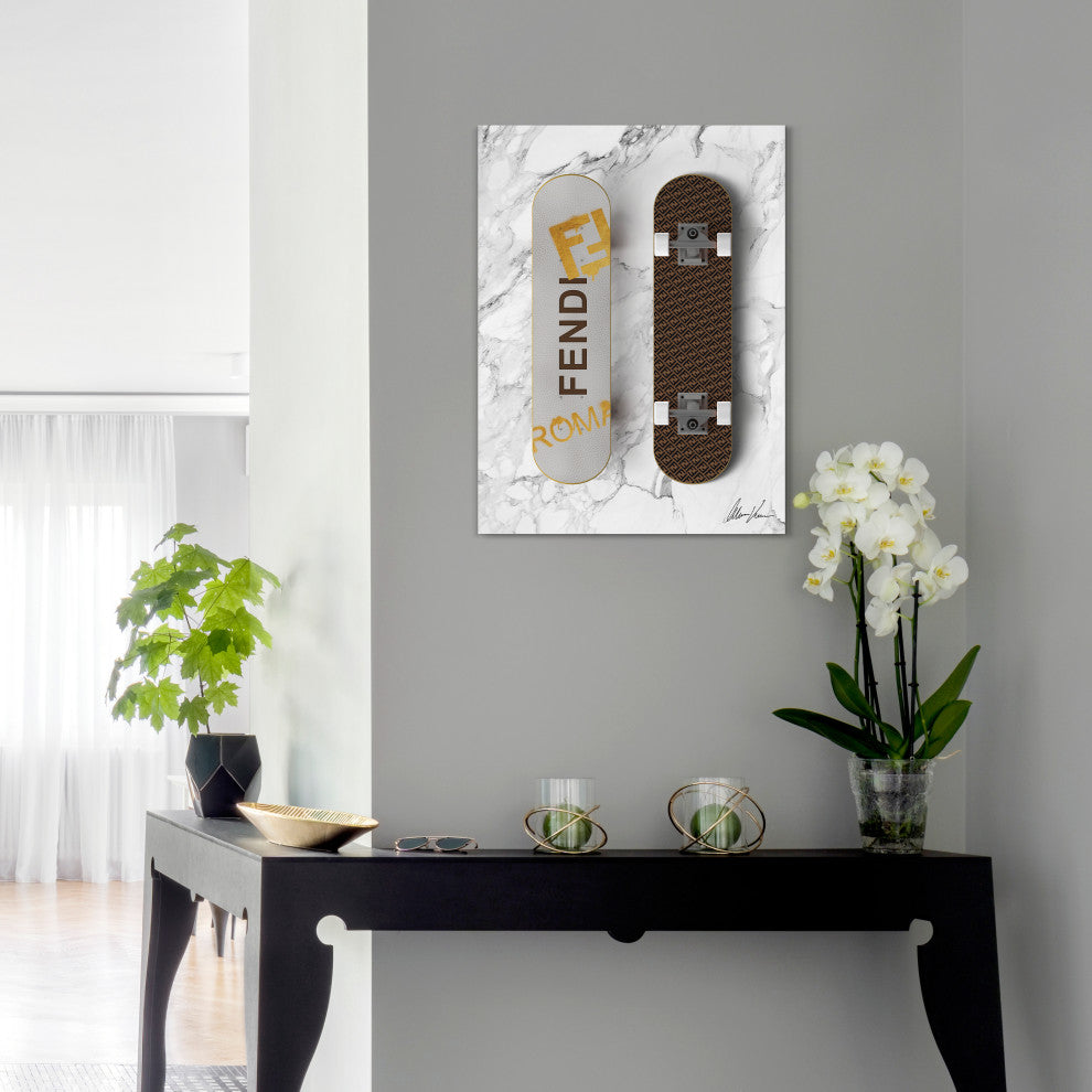 "Fendi Wheels" Frameless Free Floating Tempered Glass Panel Graphic Wall Art
