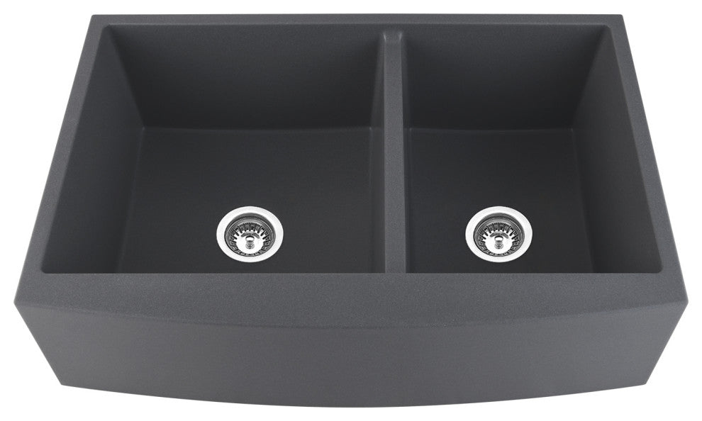 33" x 22" Gray Quartz Double Bowl Farmhouse Apron Kitchen Sink