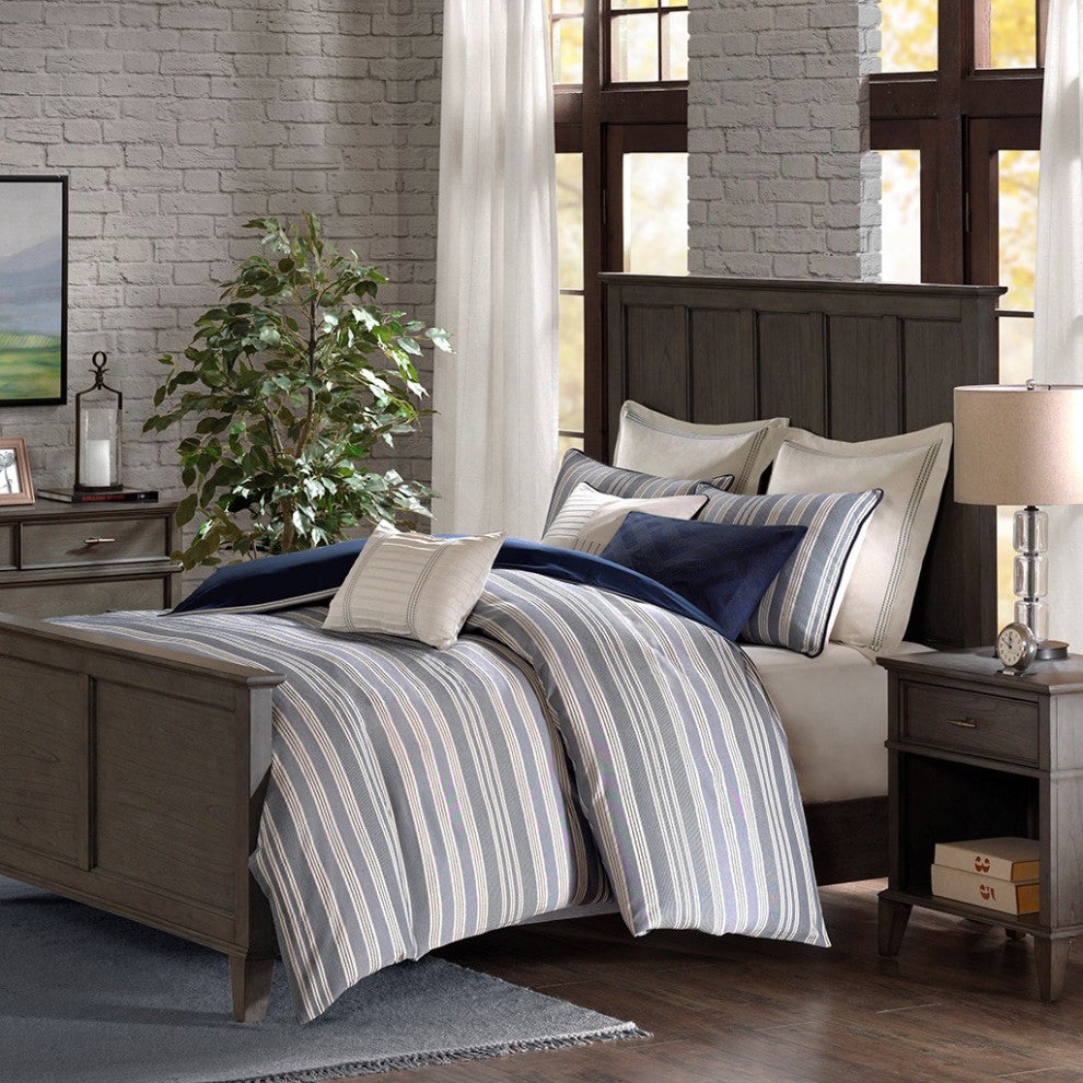 Madison Park Farmhouse Comforter Duvet Cover Set With Insert, Blue, Blue, Queen