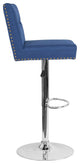 Contemporary Adjustable Height Barstool With Accent Nail Trim, Blue Fabric