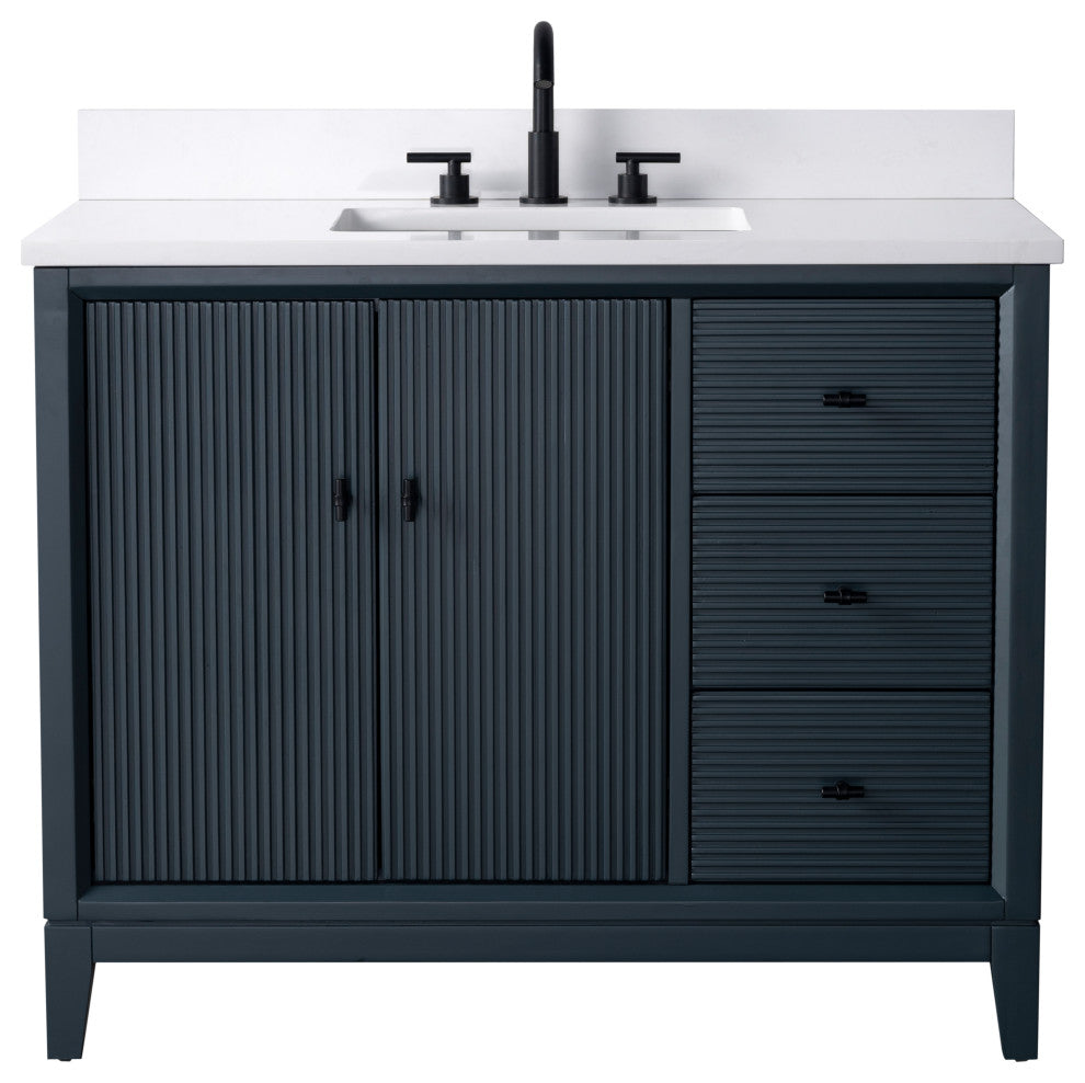 Vanity Art Bathroom Vanity with Engineered Marble Top and Sink, Walnut, 60", Matte Black