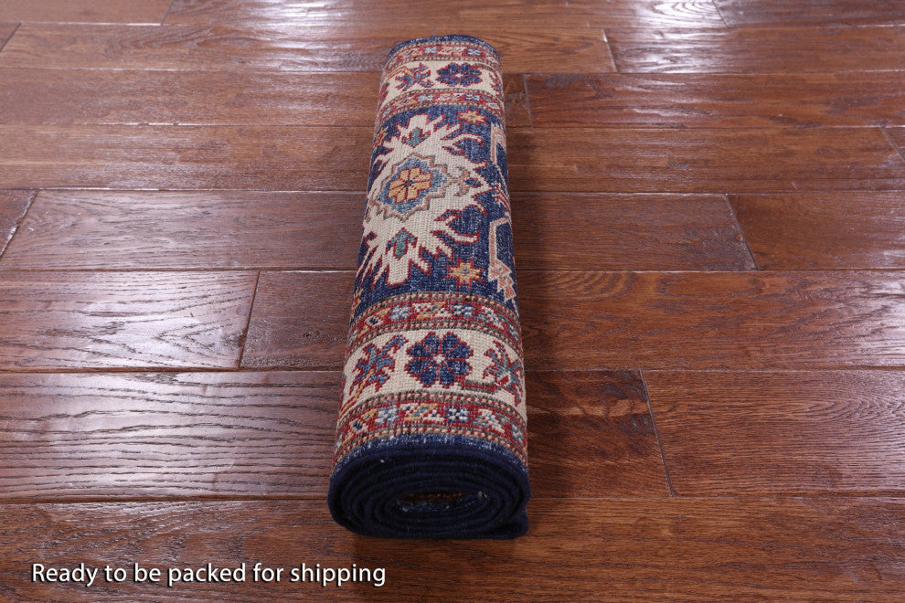 Runner Super Kazak Geometric Handmade Wool Rug 1' 10" X 5' 9" Q10294