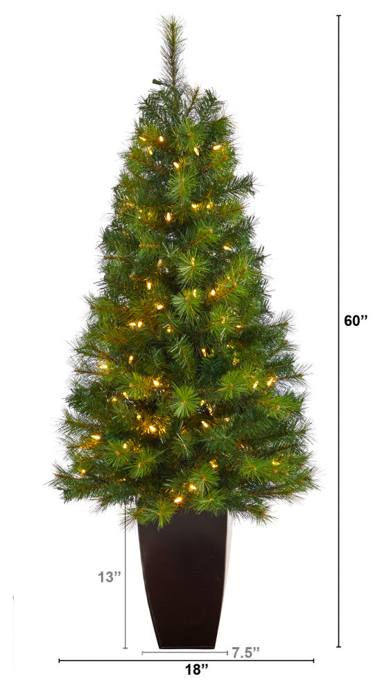 5' Green Valley Pine Faux Xmas Tree W/Lights & 201 Bendable Branches
