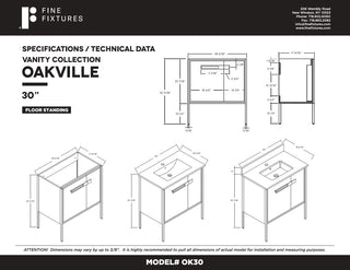 Oakville Bath Vanity, Ceramic Sink, White Matte, 30 Inch, Chrome Hardware
