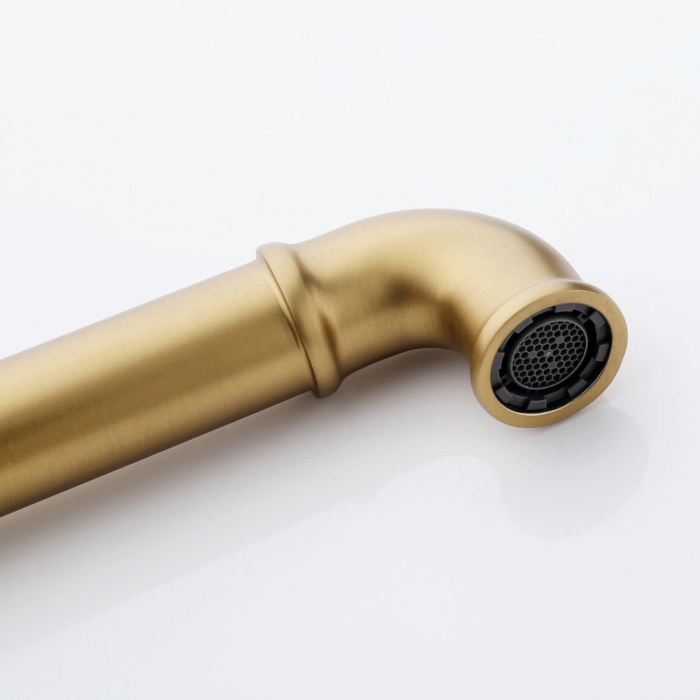 Deck Mounted Dual Handles Bathroom Vessel Sink Faucet, Brushed Gold