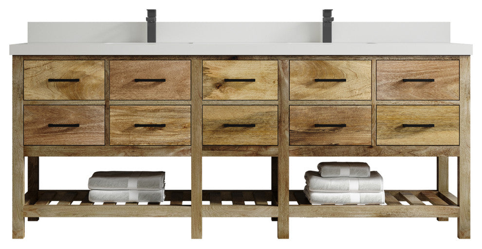 Parker Mango 84" Double Sink Bath Vanity in Natural  2" White Quartz