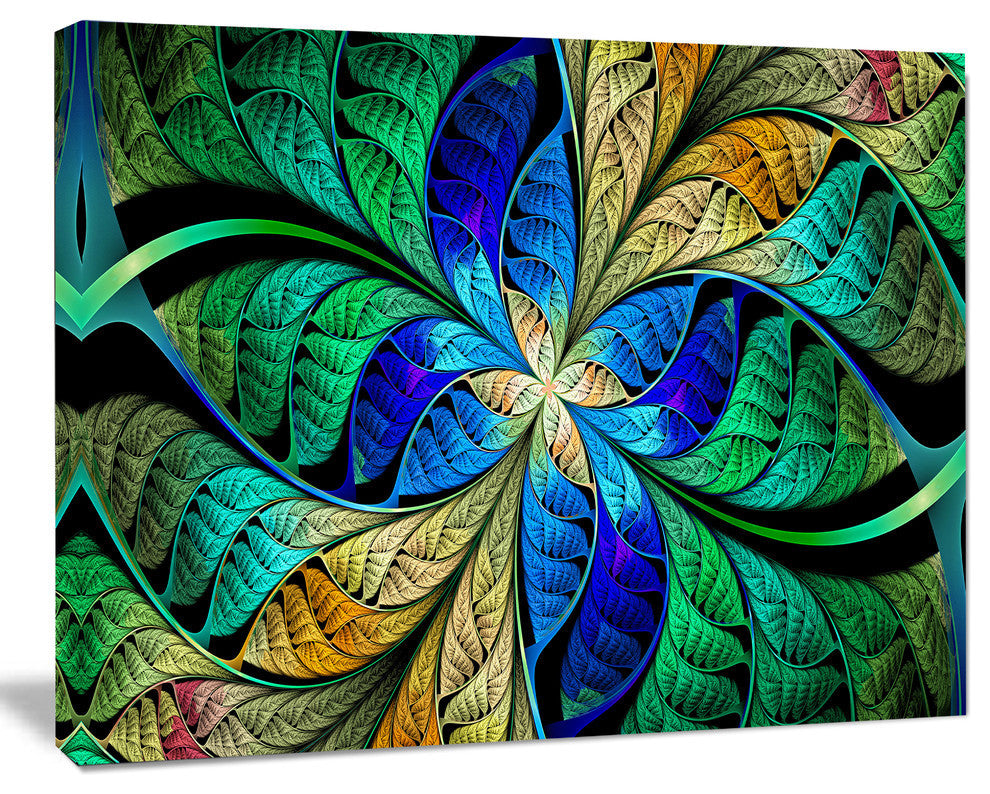 Blue Green Fractal Flower Petals, Abstract Canvas Art Print, 40x30