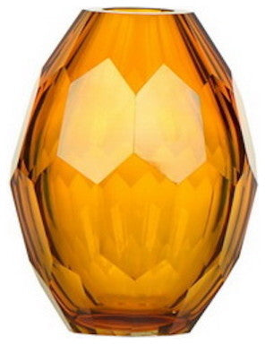Diamond Solid Color Hand Blown Art Glass Vase, Gift Box, Amber