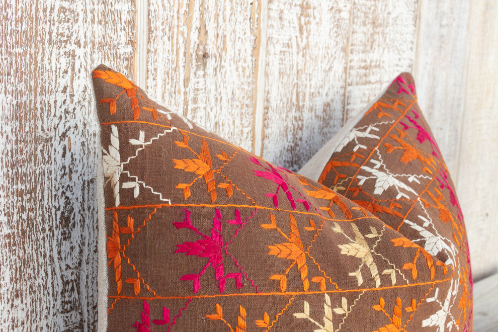 Anshi Antique Indian Folk Lumbar Pillow