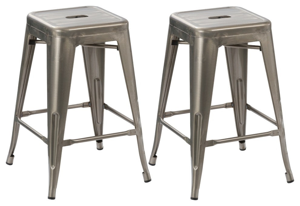 Hart Metal Counter Stools, Set of 2, Clear Brushed, 24"