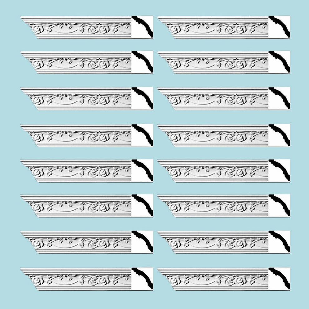 Ornate Cornice White Urethane Huntington Design 16 Pieces Totaling 1504" Length