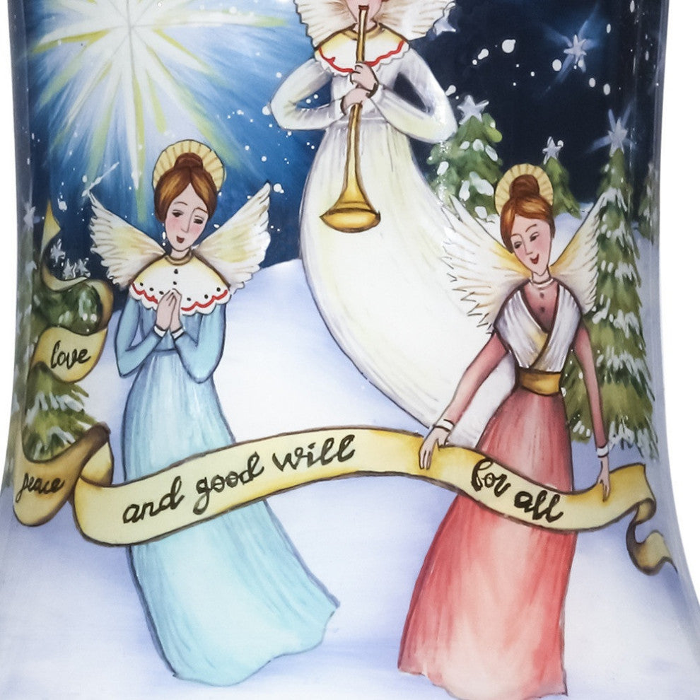 Love Peace and Goodwill for All Angels Hand Painted Mouth Blown Glass Ornament