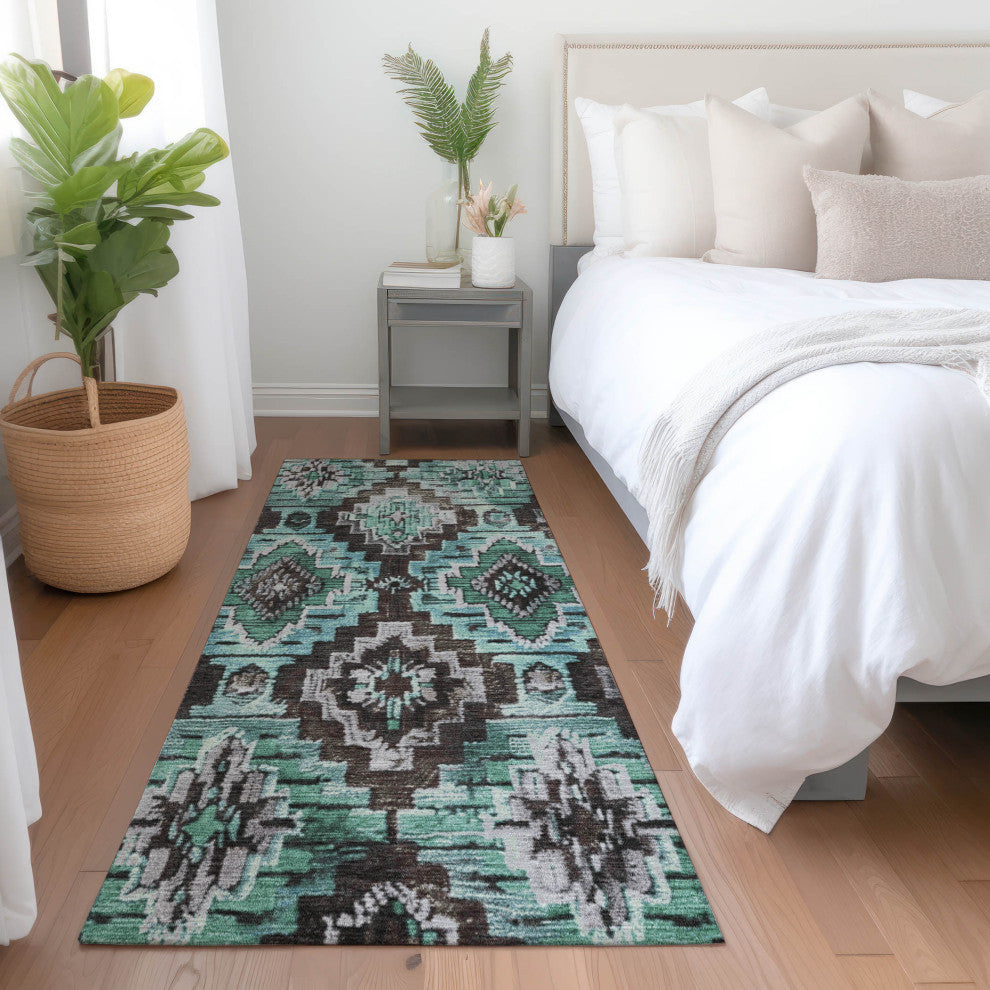 Machine Washable Indoor/Outdoor Chantille ACN1891 Teal 2'3" x 7'6" Runner Rug