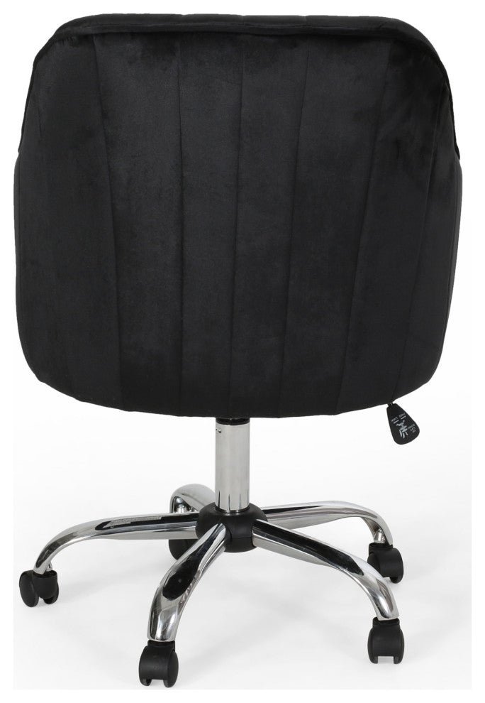 Cassandra Velvet Home Office Chair With Swivel Base, Black, Silver Finish