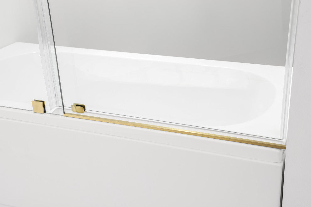 56"“60"Wx76" Frameless Sliding Shower Door With Clear Glass, Titanium Gold