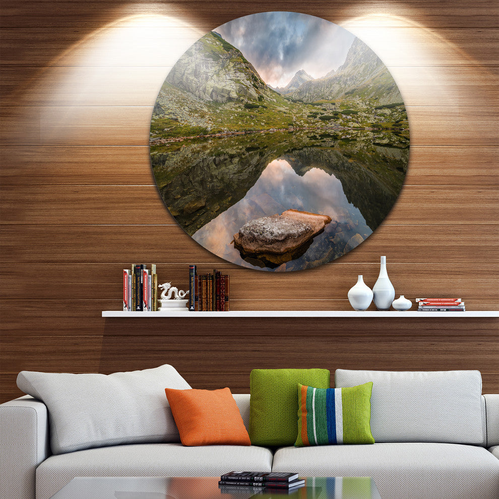 Mountain Lake Over Skok Waterfall, Seashore Round Wall Art, 23"