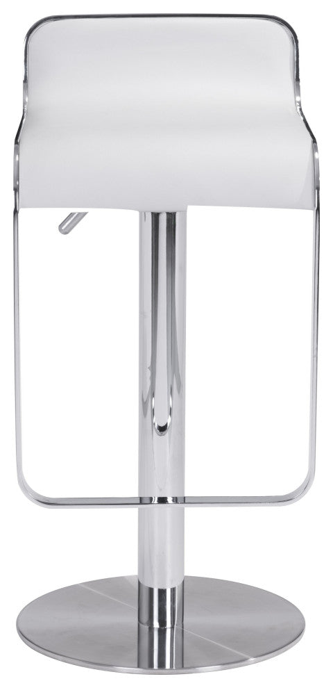 Modern White Faux Leather and Chrome Adjustable Pedestal Barstool