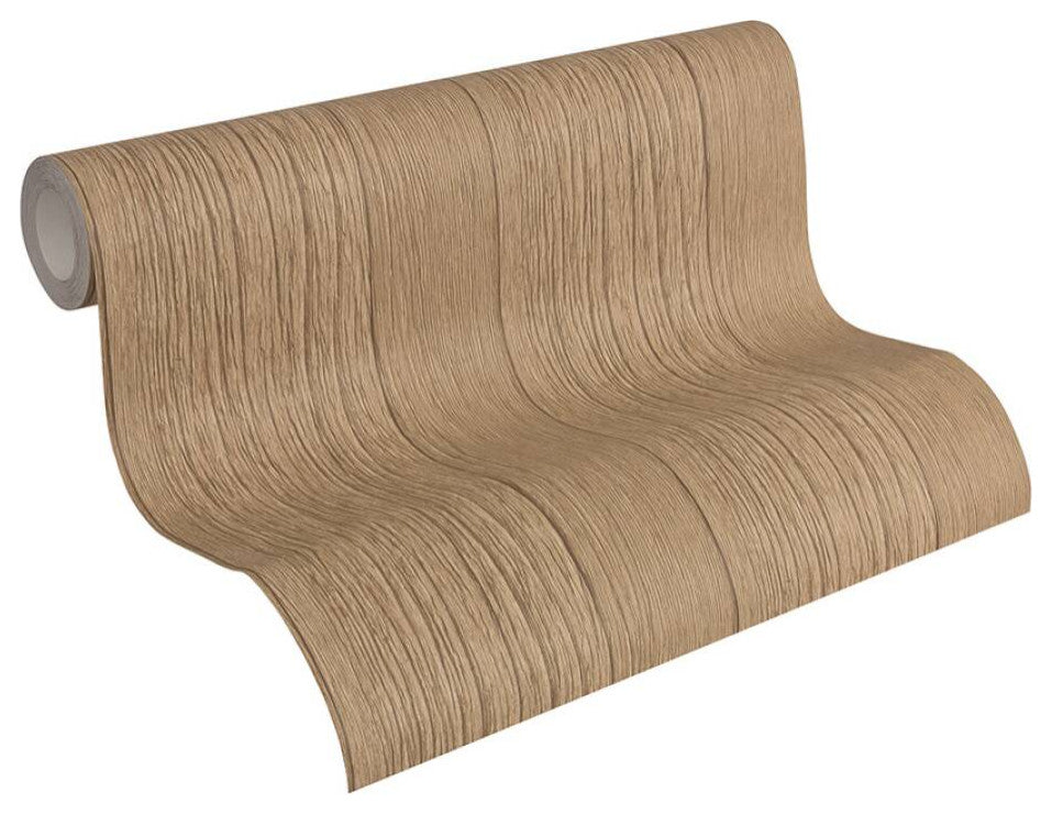 Loft Modern Nature Textured Wallpaper, Wood Planks, Brown Beige, One Roll