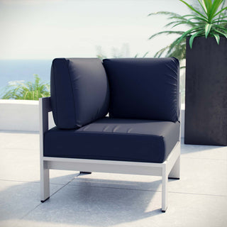 Silver Navy Shore Outdoor Patio Aluminum Corner Sofa