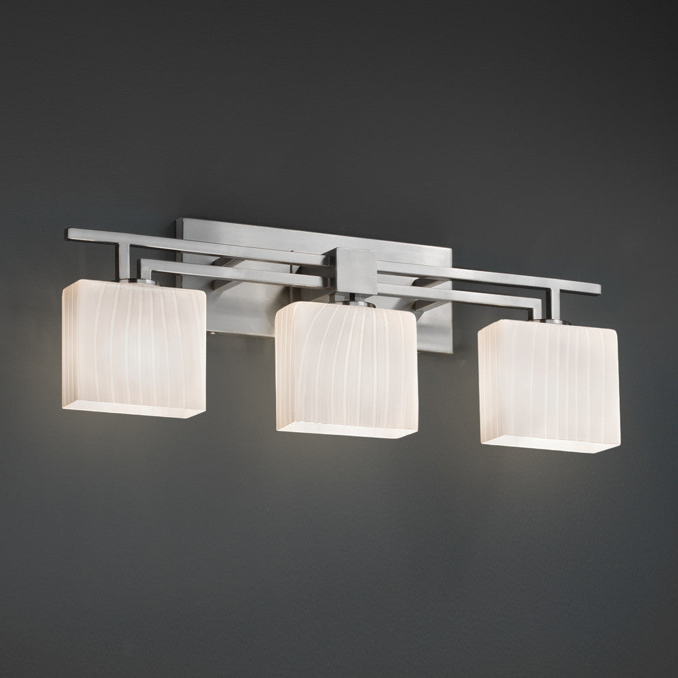Fusion Aero 3-Light Bath Bar, Rectangle, Brushed Nickel, Ribbon Shade