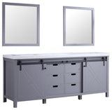 Marsyas 80" Dark Gray Double Vanity Carrara Marble Top Sinks, 30" Wall Mirrors