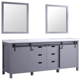 Marsyas 80" Dark Gray Double Vanity Carrara Marble Top Sinks, 30" Wall Mirrors