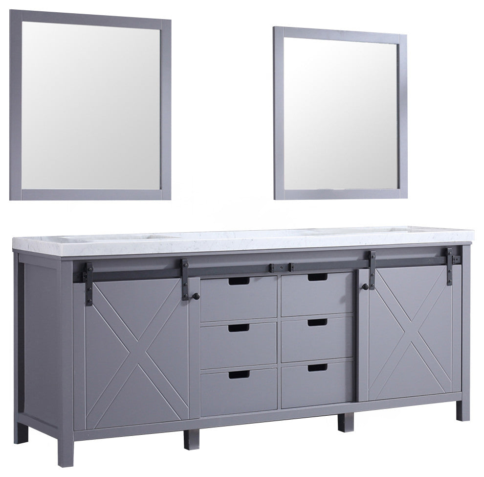 Marsyas 80" Dark Gray Double Vanity Carrara Marble Top Sinks, 30" Wall Mirrors