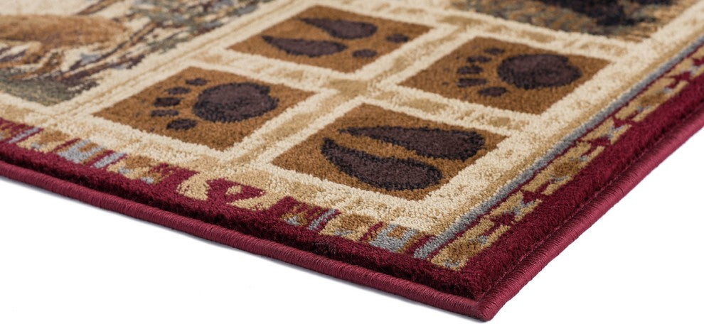 Lakeside Retreat Novelty Lodge Pattern Red Rectangle Area Rug, 4' x 5'