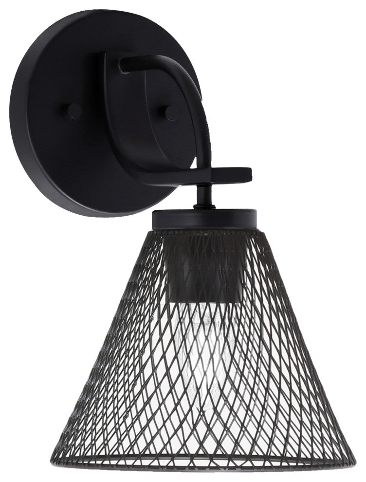 Cavella 1 Light Wall Sconce, Matte Black Finish, 7" Matte Black Mesh Metal Shade